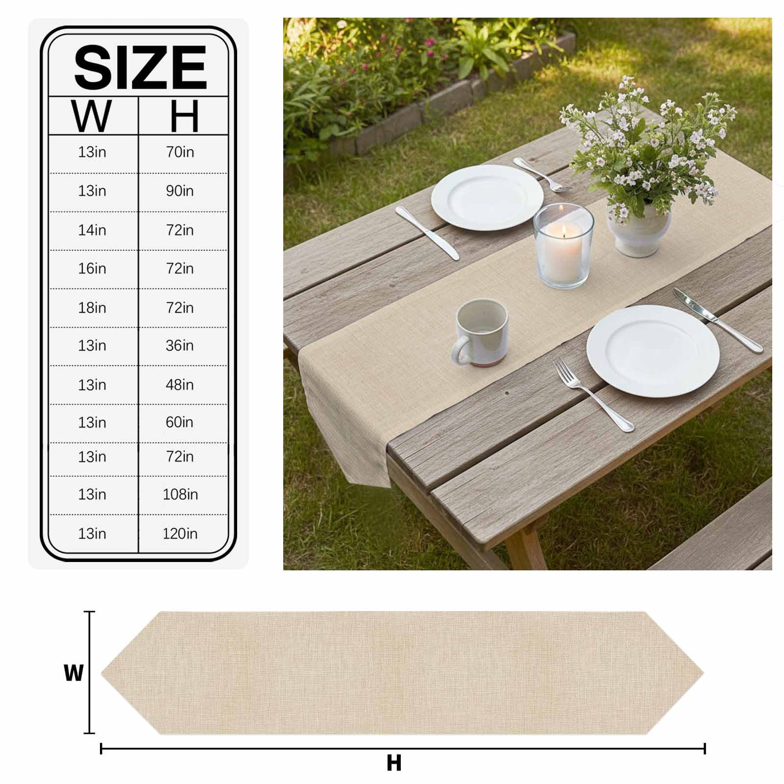 Vintage Cream Table Runner Linen Burlap Table Runner 48 Inches Long Farmhouse Retro Beige Solid Color Dresser Scarves for Kitchen Island Coffee Dining Room Party Wedding Holiday Decoration 13"x48"