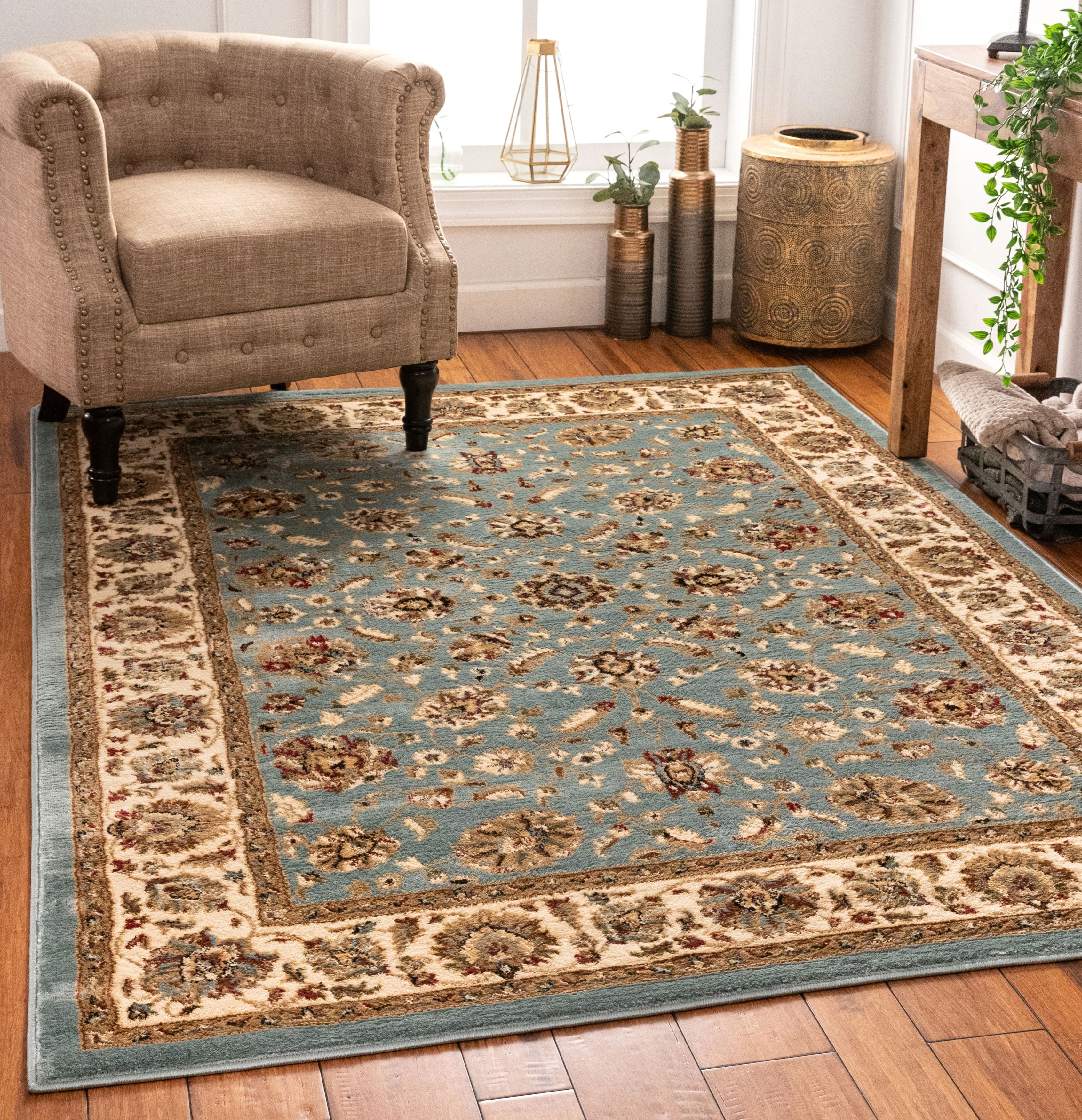 Persian Oriental Red Ivory Blue Green, Red And Blue Oriental Rug