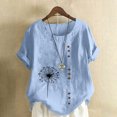 thumbnail image 1 of Lydiaunistar Blouse Décontractée Grande Taille pour Femmes, Manches Courtes, Col Rond, Imprimée, Boutonnée, Polyester Doux, Confortable, Mode, Bleu Clair, 1 of 6