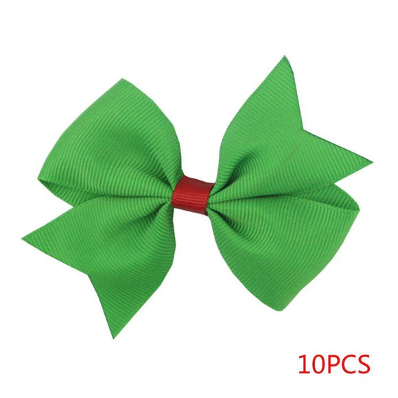 10PCS Green Bowknot Christmas Hairpin Headdress Ornaments Printing Bowknot Christmas Barrettes Baby Girls Children Hair Accessories