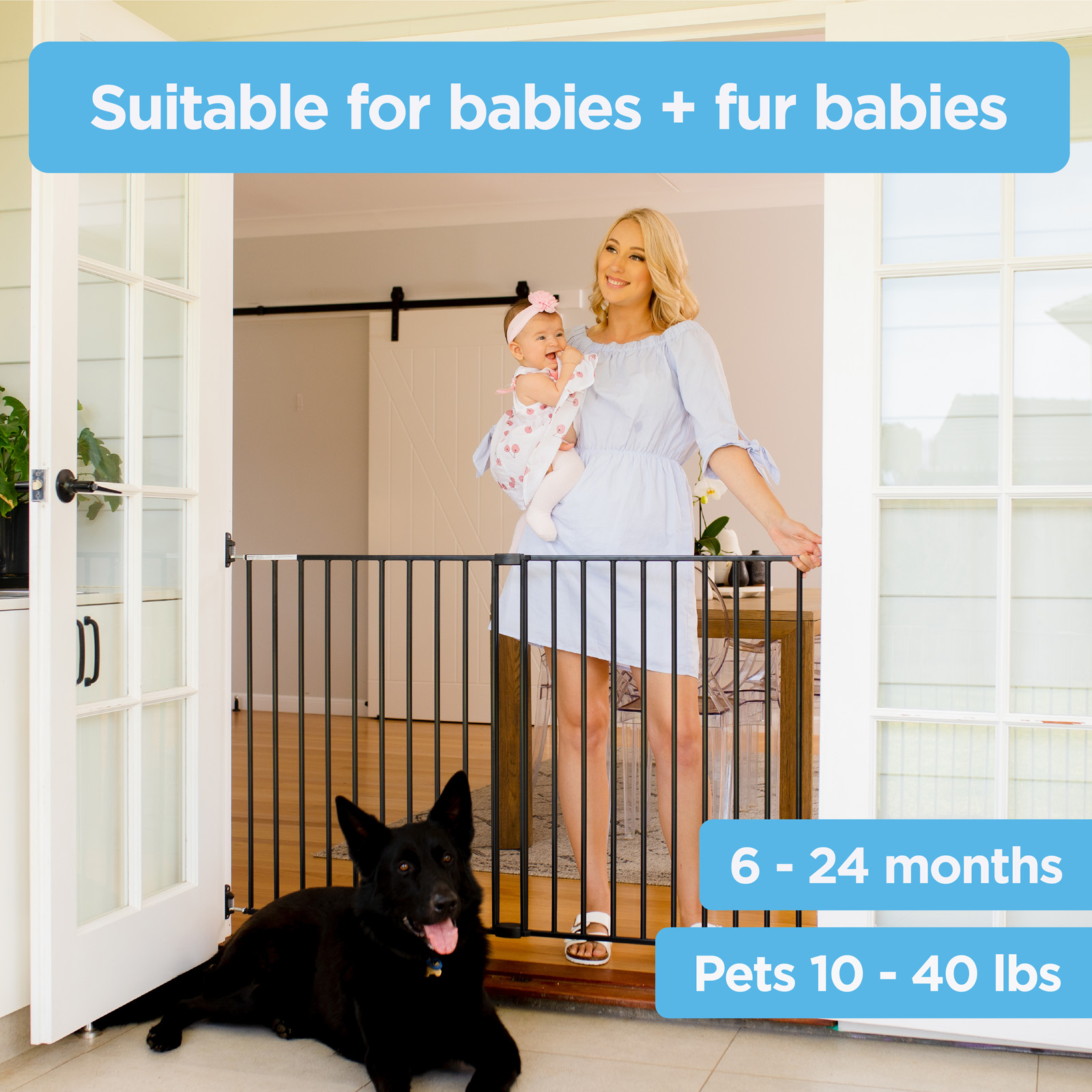 Perma Metal Superior Swing Gate, for Ages 6-24 Months, 36" Tall x 32.3"-55.9" Wide, Warm Black