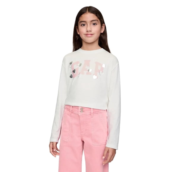Remera de Manga Larga con Logo GAP para Niñas Blanco Roto Talla L