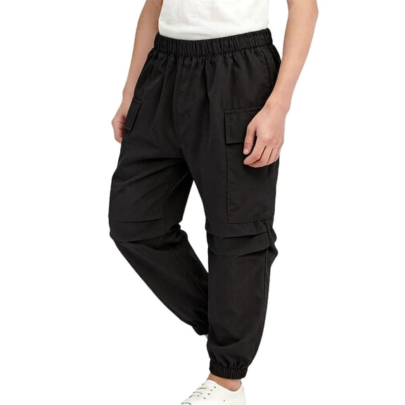 Edvintorg Boys Clothes Outdoor Hiking Travel Elastic Waisted Loose Fit Casual Cuffed Cargo Pants with Pockets Size 0-15