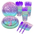 thumbnail image 2 of Ensemble de Vaisselle Jetable Thème Sirène Violet Écologique avec Design Écailles de Poisson, 2 of 6