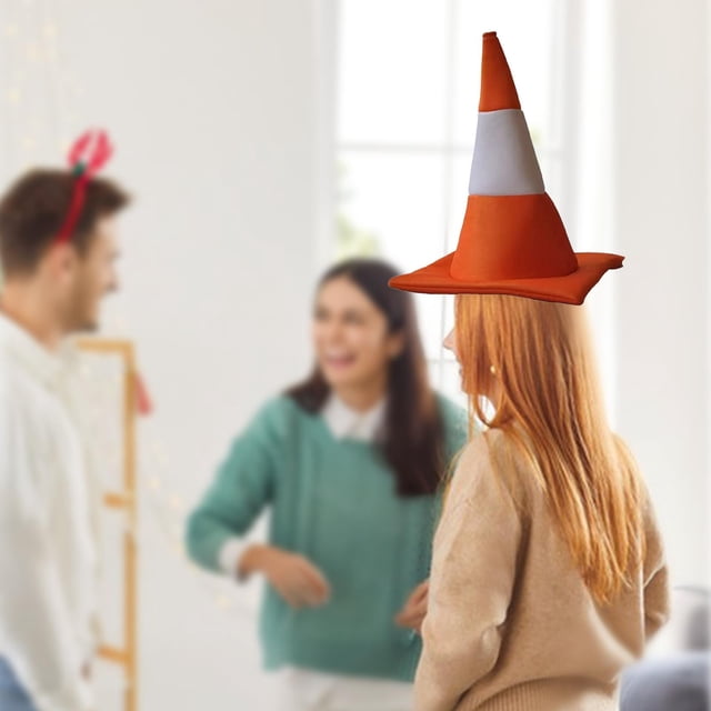 Sombrero de cono de tráfico, novedoso accesorio para cabeza para mascaradas, presentaciones, festivales y espectáculos.