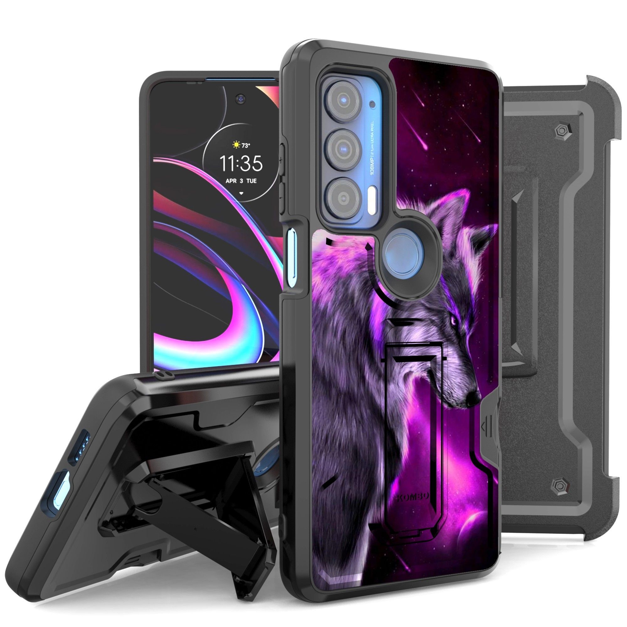 Armor Kombo (Heavy Duty) Belt Holster Case for Motorola Edge 5G UW | Edge 2021 - Purple Wolf