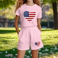 thumbnail image 5 of Hxshgdsn Girls 2 Piece Sets Patriotic Heart Printed Round Neck Short Sleeve Top and Elastic Waist Shorts Casual Set July 4th（Pink/7-8 Years）, 5 of 5