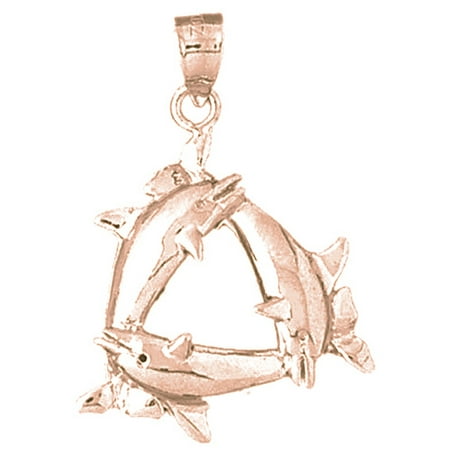 14K Rose Gold Dolphin Pendant - 33 mm