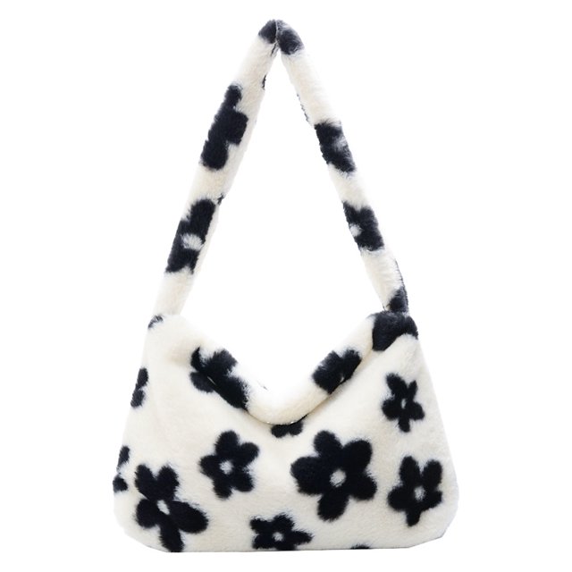 1pc bolso de hombro peluche mujer bolsa de axilas de flores patrón de flores bolsa de hombro