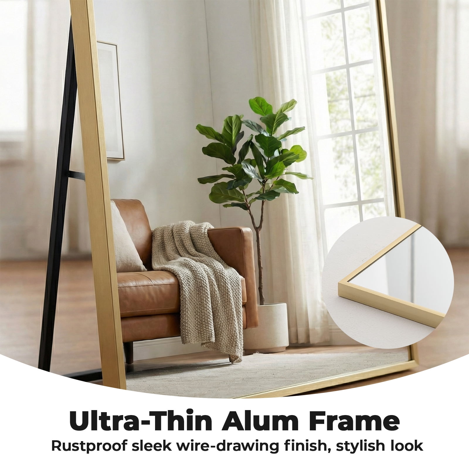 Alvantor 59"/64"/71" Full Length Mirror Floor Standing, Anti-Rust Aluminum Frame, Arch/Rectangle, Black/Gold