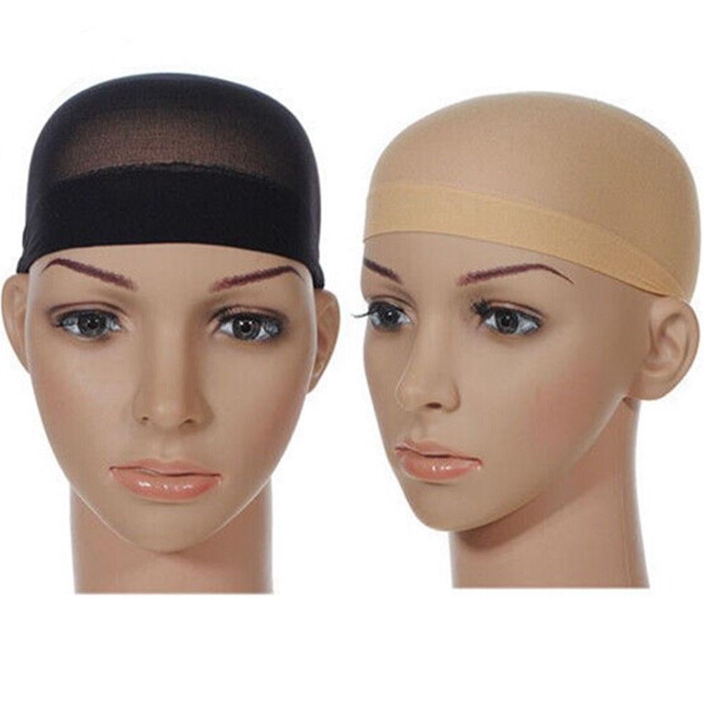 2pcs Wig Cap Nude Stretch Breathable Stocking Nylon Hair Liner Black
