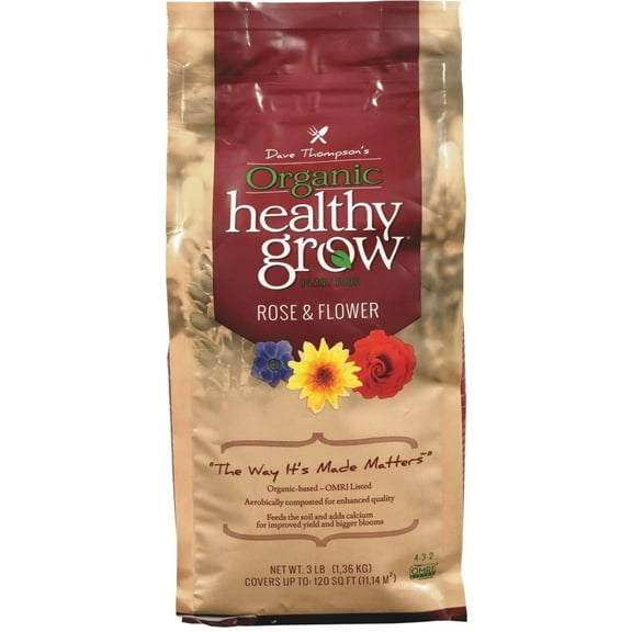 Organic Healthy Grow Rose and Flower Garden Plant Food Fertilizer, 4-3-2, 3 lb Bag