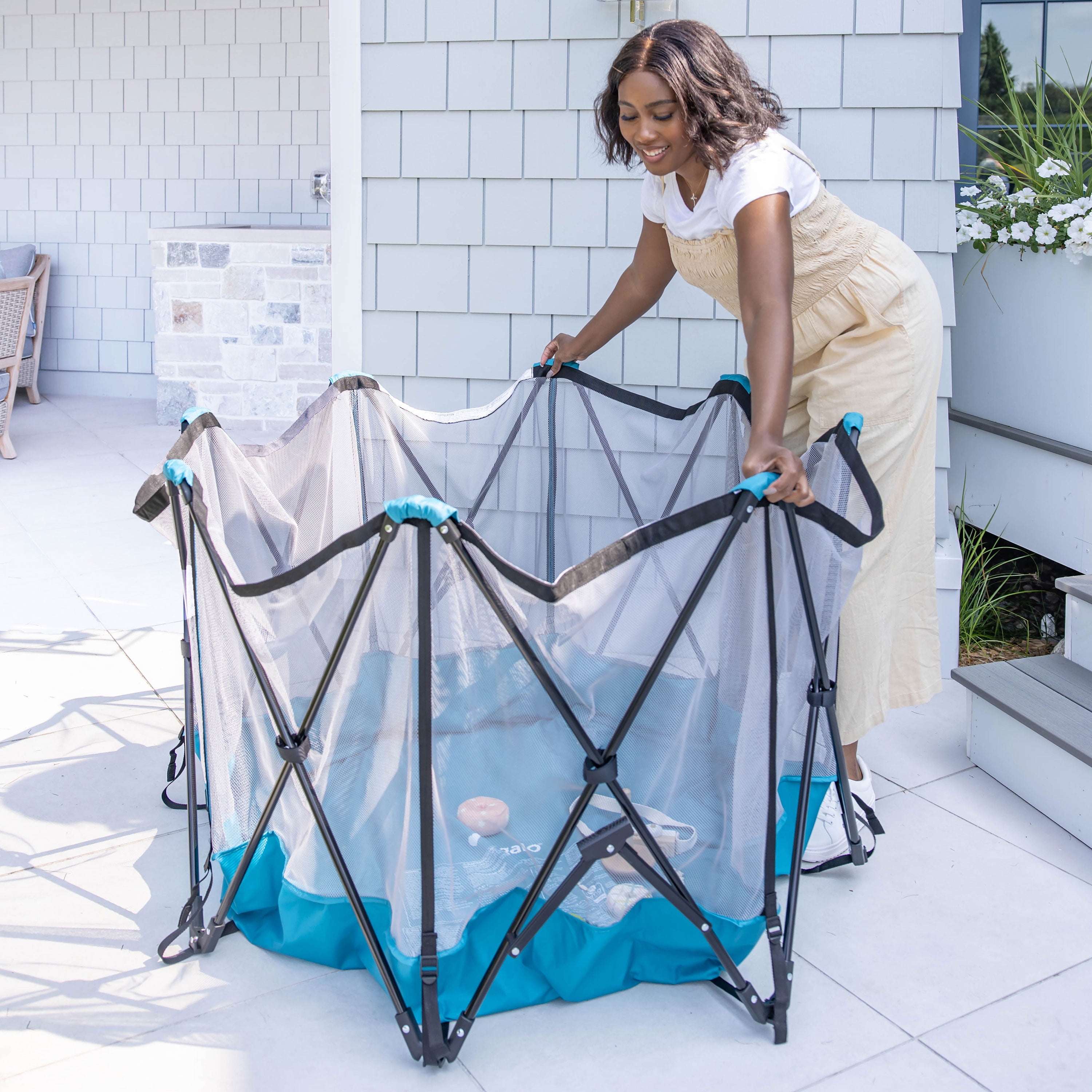 Regalo My Play 8 Panel Foldable and Portable Play Yard with Full UV Canopy, Teal
