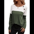 thumbnail image 3 of Camisetas de Punto Gofre para Mujer, Camisetas de Larga con Bloques de Color y Detalle de Botones, Túnicas Verde Oliva M, 3 of 10