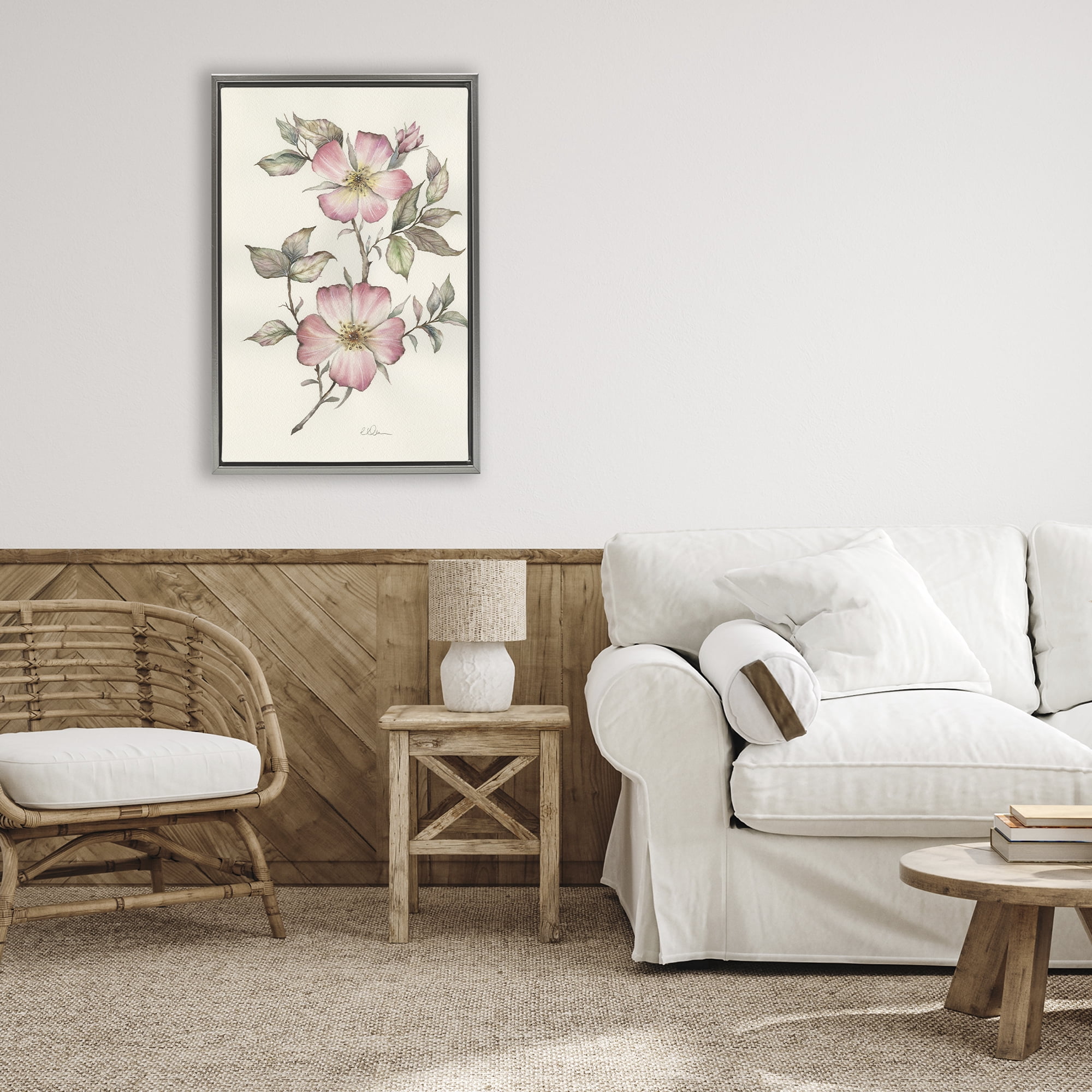 Stupell Industries Two Flowers Natural Study Gray Framed Floater Canvas Wall Art, design by Cady Driver