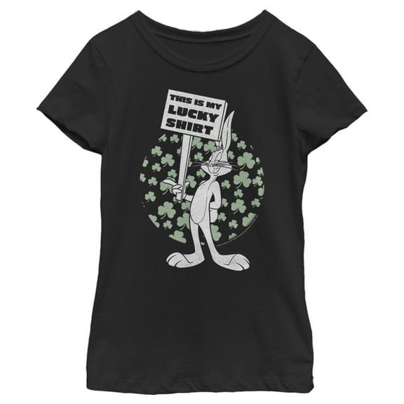 Girl's Looney Tunes St. Patrick's Day Bugs Bunny This is My Lucky Shirt  Graphic Tee Black Large