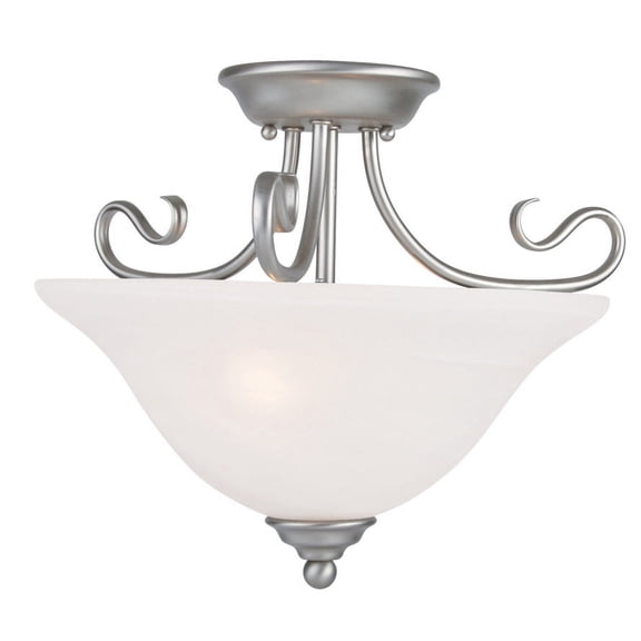 2 Light Brushed Nickel Ceiling Light fixture with White Alabaster Glass Shade