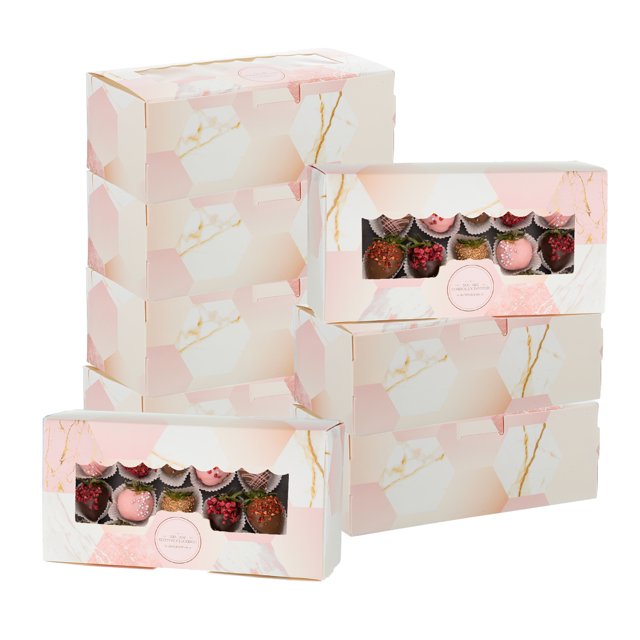 Uxcell 5.3 x 2.8 x 2" Pink Marble Bakery Boxes, 30 Pack