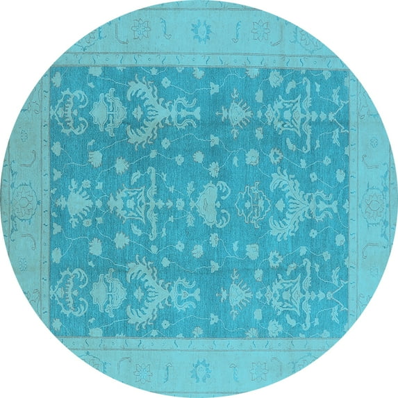 Ahgly Company Indoor Round Oriental Light Blue Traditional Area Rugs, 3' Round