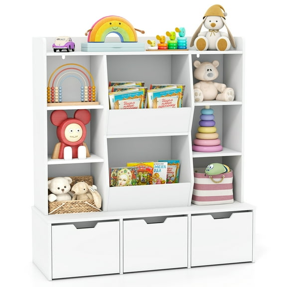 Gymax 47'' Children Bookcase Toy Storage Organizer w/3 Movable Drawers & 8 Cubbies