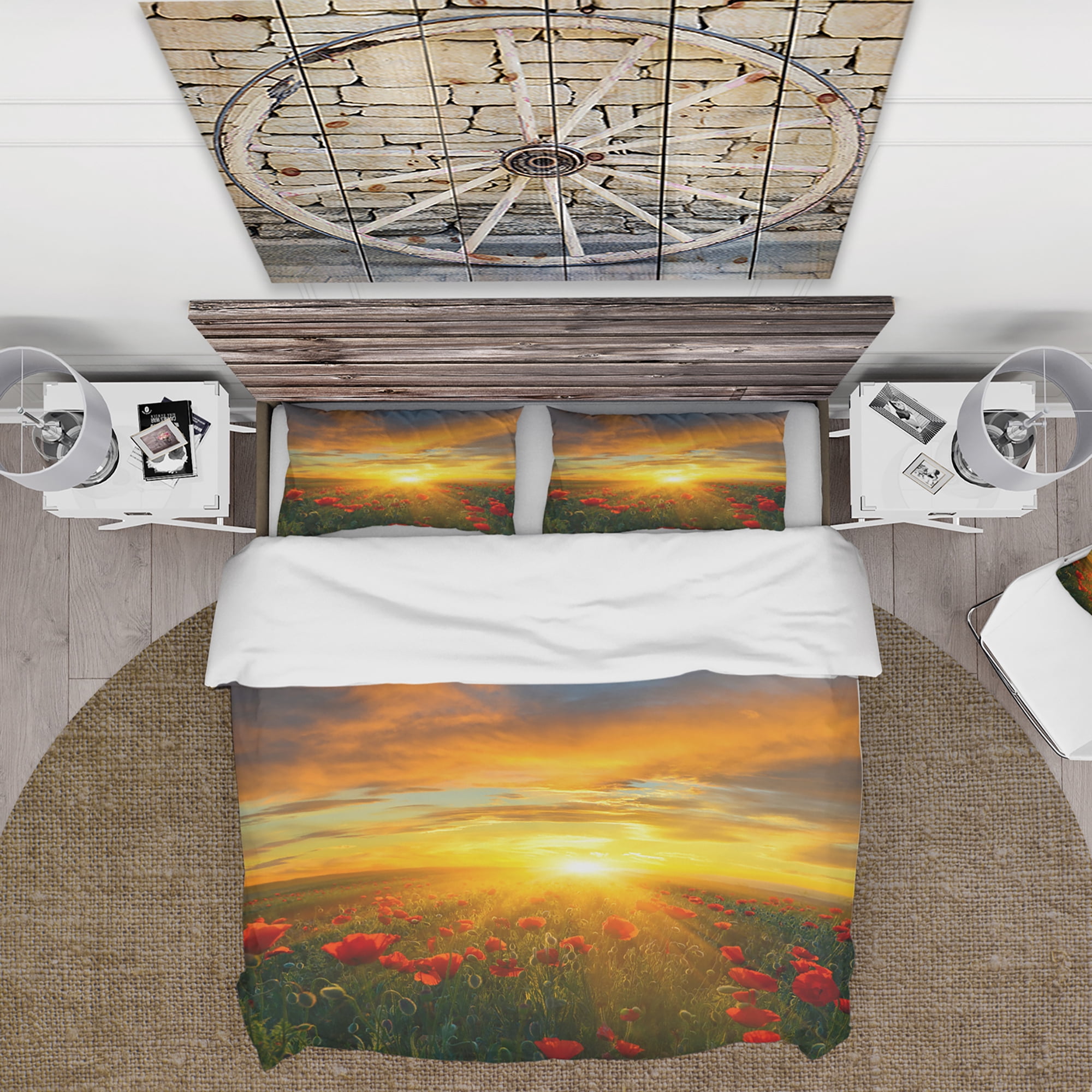Designart 'Bright New Day Over Poppy Fields' Cabin & Lodge Duvet Cover Set
