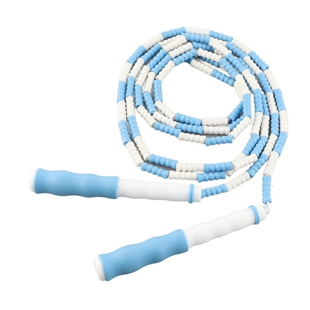 Cuerda para saltar segmentada, ajustable, desenredada, con cuentas, flexible, de plástico PP, para niños, color azul