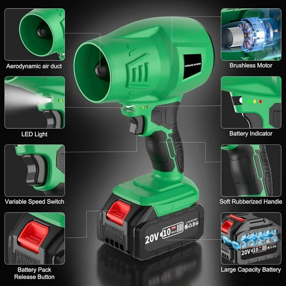 4.0Ah Cordless Mini Leaf Blower, Electric Leaf Blowers with Battery and Charger, Lightweight Powered Leaf Blowers Snow Blower for Lawn Care, Patio, Car Dryer Air Blower Turbo Fan, 2 Batteries