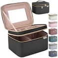 thumbnail image 1 of Bolsa de maquillaje HXLGMD grande con espejo, funda de viaje de doble capa, 1 of 7
