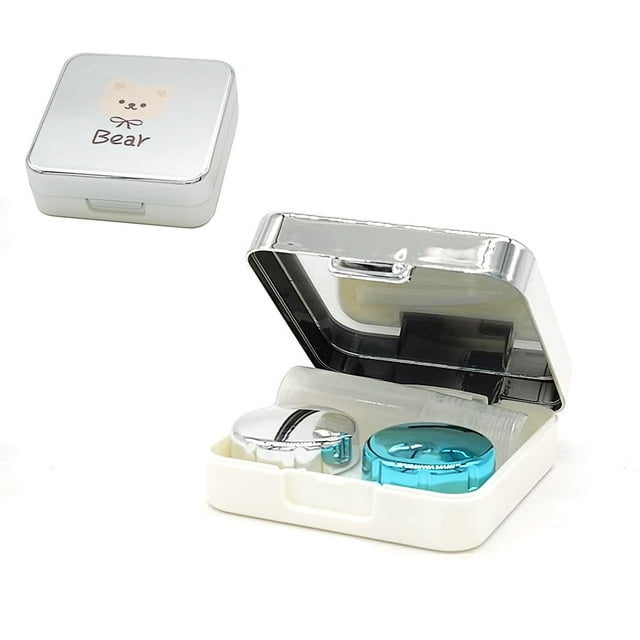 Paquete de 2 estuches para lentes de contacto, elegante y fácil de transportar para viajes y kit de cuidado de la vista para el hogar con espejo, pinzas y conexión de varilla