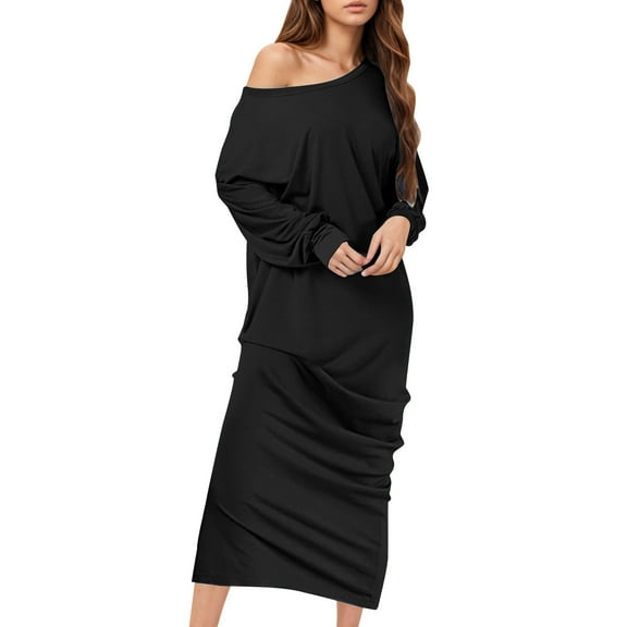 Iyufng Dresses for Women,Womens Dresses Long Sleeve,Casual Loose Solid Color Round Neck Long Dress Round Neck And Ankle Dress,Fall Dresses for Women Plus Size