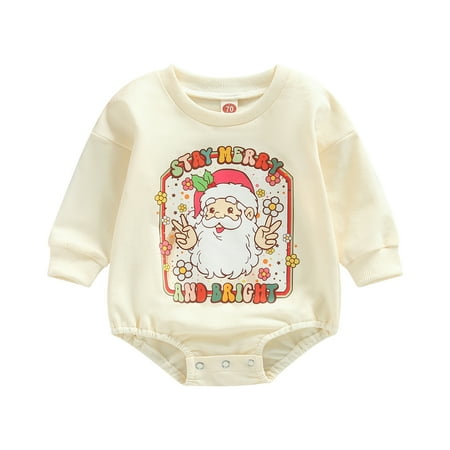 

Eyicmarn Infant Baby Autumn Romper Christmas Cartoon Print Long Sleeve Round Neck Jumpsuit for Newborn Boys Girls