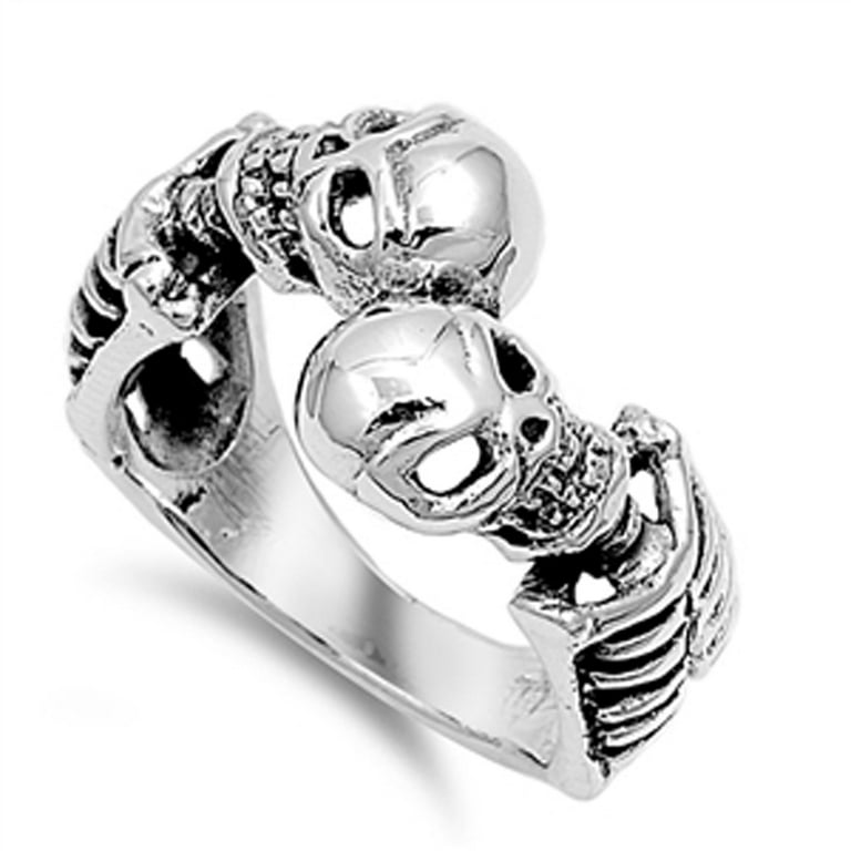 Skeleton Skull Biker Scary Evil Ring .925 Sterling Silver Band Jewelry  Female Male Unisex Size 8