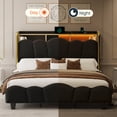 thumbnail image 2 of Breltam Bed Frame with Flower Shape Upholstered Headboard and Storage Shelf,with Charging Station and LED Lights,Gold Trim Wingback, 2 of 13
