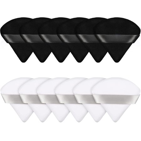 Triangle Powder Puffs 12pcs  Soft Face Makeup Puff for Loose Powder Mineral Powder Body Powder  Wedge Shape Velour Cosmetic Makeup Sponge for Contouring  Beauty Tools (Black&White)