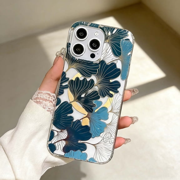 For iPhone 16 Pro Phone Case,Fresh Floral Print Back Design,Crystal Transparent,Compatible With Wireless Charging,Ultra Slim Shockproof Anti-fall Anti-Scratch,Thin Fit Phone Case,D