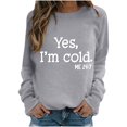 thumbnail image 2 of Womens Tops Plus Size Casual Letters Graphic Printed/Solid Color Sale Long Sleeve Sweatshirts Crewneck Cute Pullover Ladies Classic-Fit Essential T-Shirt Relaxed Fit Top Gray qILAKOG Size XXL, 2 of 5