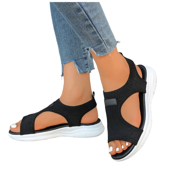 Rokment Womens Orthopedic Walking Flat Sandals 2026 Comfortable Breathable Memory Foam Athletic Outdoor Sports Nursing Non Slip Work Summer Shoes for Woman Beach Vacation Black Size 6.5