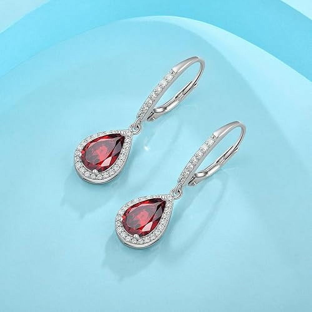 Divine Creation 925 Sterling Silver 2.00 Ct Pear Cut Garnet Lever Back Drop Earring's 14K white Gold Plated For Women's