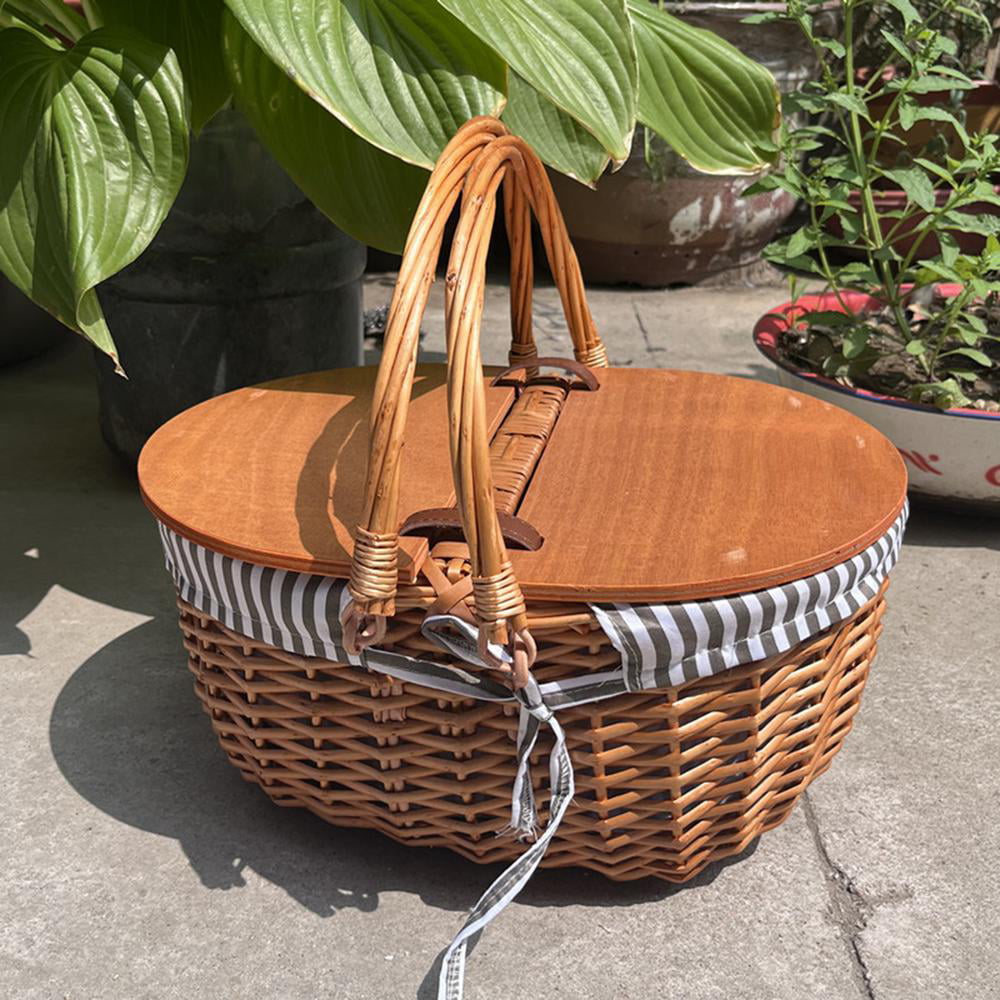 Famure Wicker Picnic Basket with Liner|Wooden Split Lid Picnic Basket|Vintage-Style  Wicker Picnic Hamper with Folding Woven Handle for Picnic,Camping,Outdoor,Valentine  Day,Thanks Giving,Birthday - Walmart.com