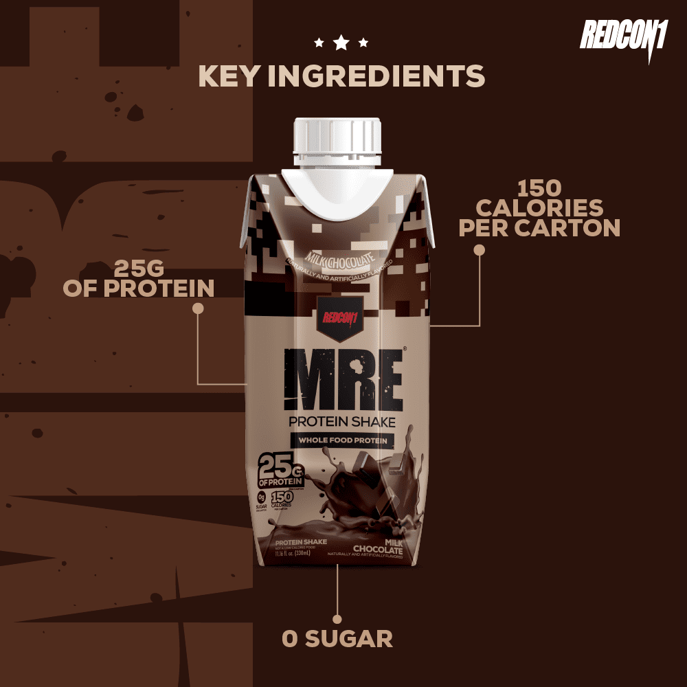 Redcon1 MRE Whole Food Protein Shake, Milk Chocolate, 25g Protein, 4 Ct