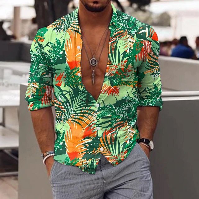 Camisa floral para hombre, camisas con estampado 3D de hojas tropicales, camisa hawaiana de moda para hombre, blusa informal de manga corta para playa, camisa con solapa para hombre y niño