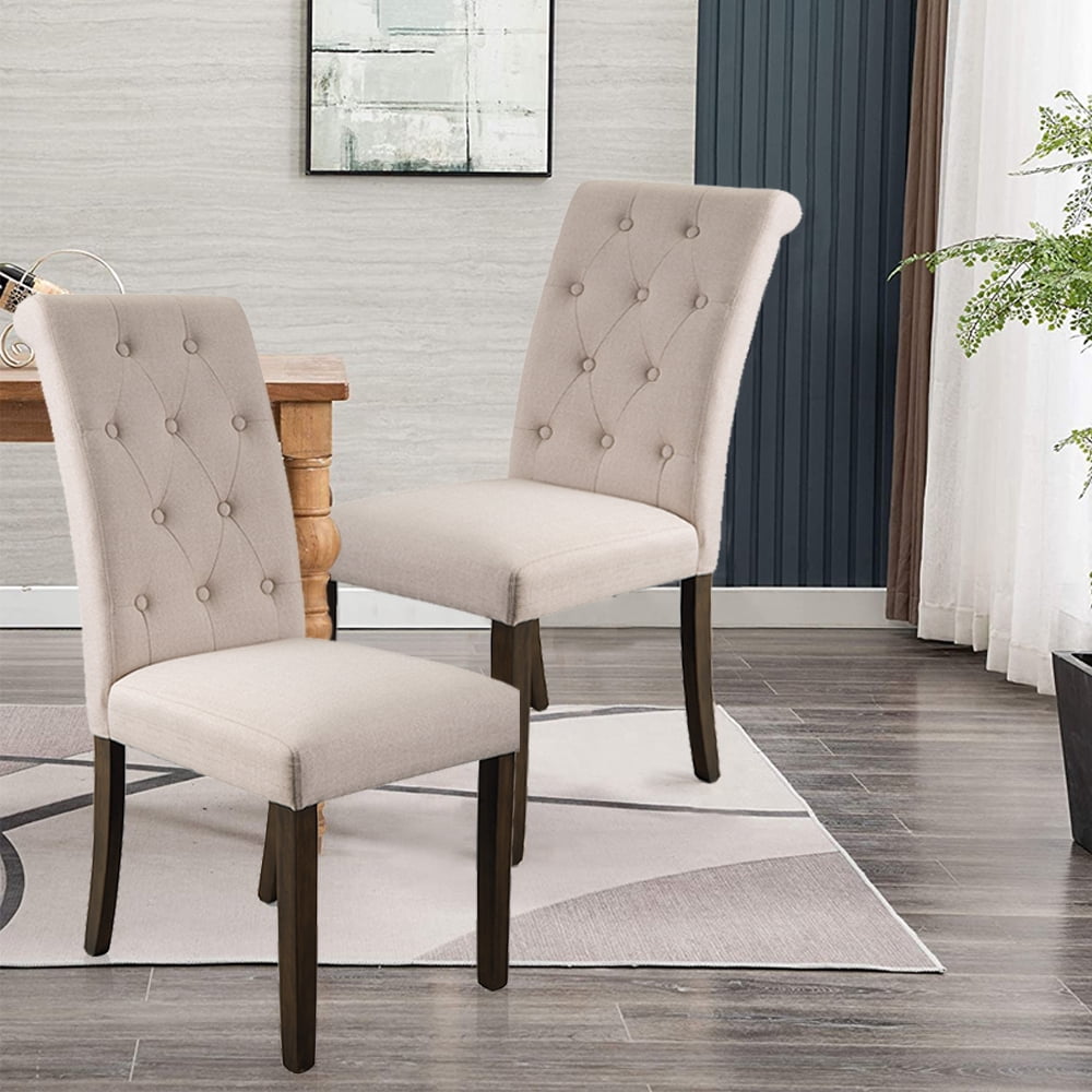 Fabric Parsons Tufted Dining Chairs Set, Padded Kitchen Chairs With Wheels