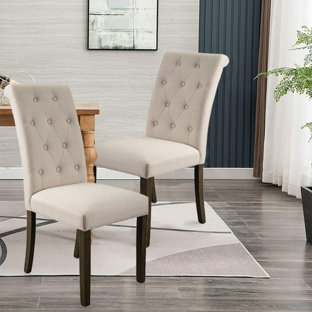 Fabric Parsons Tufted Dining Chairs Set, Padded Wooden Dining Chairs