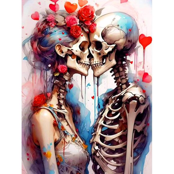 shiyou-Sugar Skull Diamond Painting Kits for Adults, Skull Flower Diamond Art Kits for Beginners, DIY 5D Full Drill Round Diamond Painting Gem Art for Home Wall Decor Gift 12x16inch