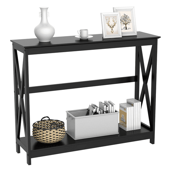 Yaheetech 2-Tier X-Design Console Table Sofa Side End Table Accent Table Entryway Living Room