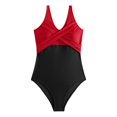 thumbnail image 4 of Sngxgn Women's V Neck Tummy Control Swimsuit Cheeky Tie Side High Cut Bathing Suit Ribbed Swimwear(Red,M), 4 of 5