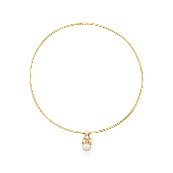 Ross-Simons 3.5-10mm Cultured Pearl and .20 ct. t.w. Lab-Grown Diamond Pendant Necklace in 18kt Gold Over Sterling, Women's, Adult