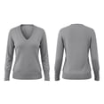 thumbnail image 5 of Knit Sweaters for Women, V Neck Long Sleeve Pullover Tops with Soft Fabric, Loose Casual Layering Blouse, Fall Winter Wear | VerBelle,Gray XL, 5 of 9