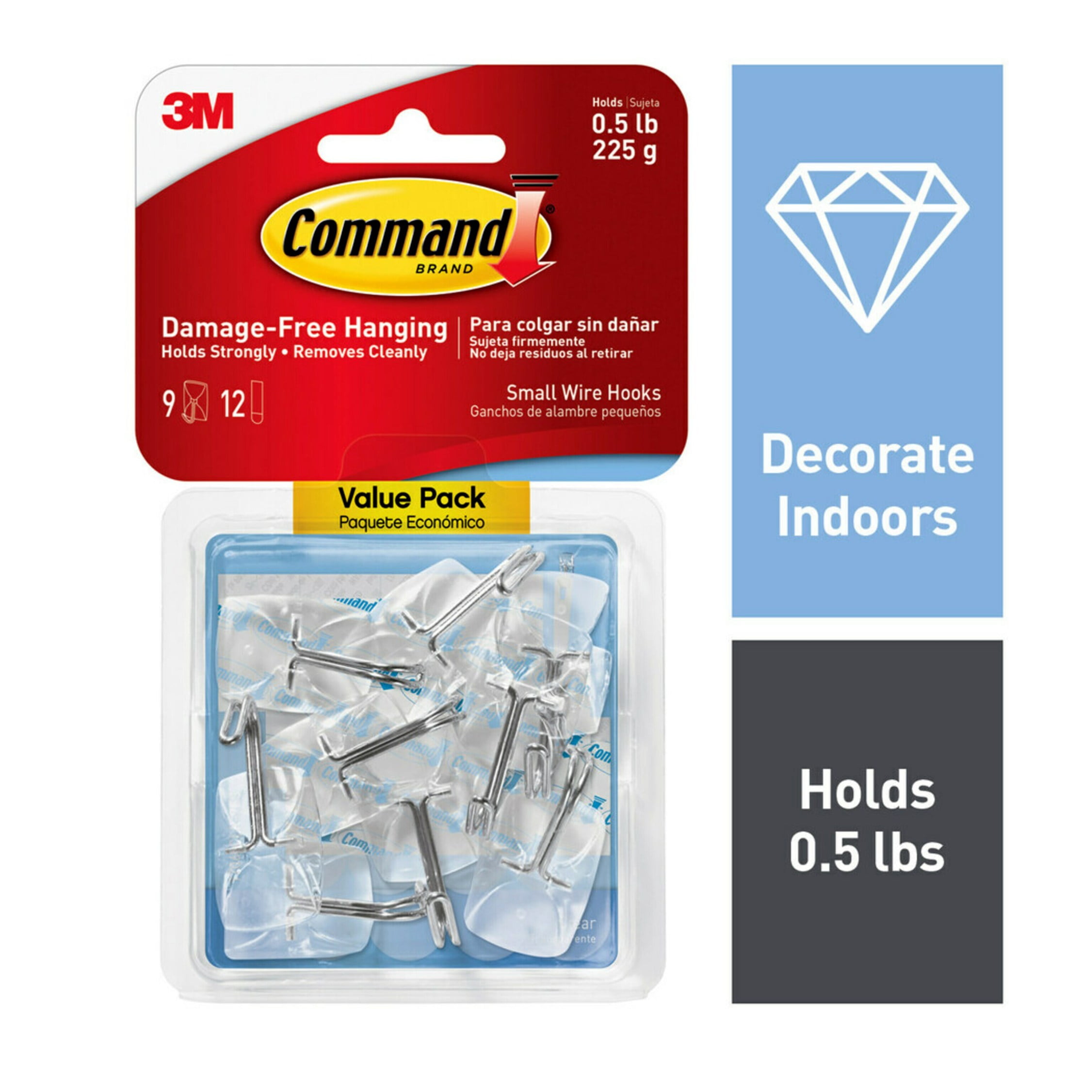 Command Small Wire Toggle Hooks, Clear, 9 Hooks and Command Large Picture Hanging Strips, White, 12 Pairs