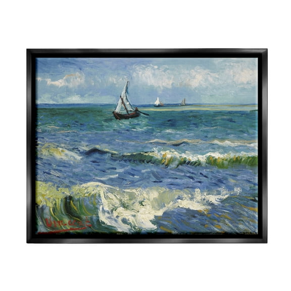 Stupell Industries The Sea at Les Saintes-Maries-de-la-Mer Vincent van Gogh Painting Painting Jet Black Floating Framed Canvas Print Wall Art, Design by one1000paintings
